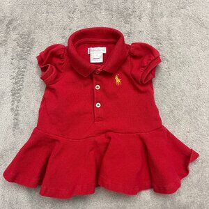 Ralph Lauren Baby Girls 3 Months 3M Red Polo Dress Short Sleeve